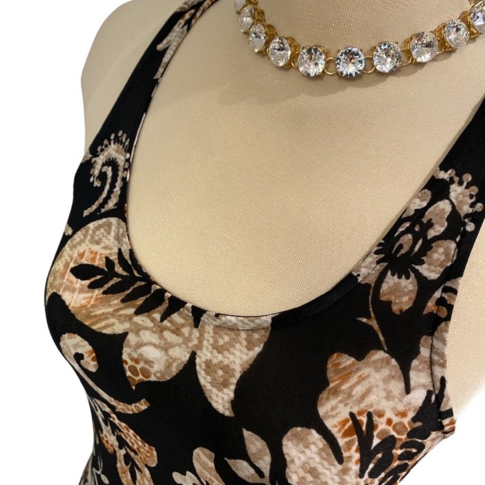JUST LOVE Maxi Dress Size Medium Floral Racer Back Stretchy Summer Party - Picture 5 of 9